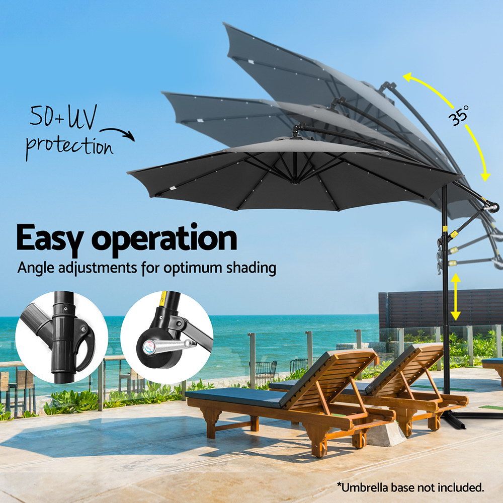 Instahut Outdoor Umbrella 3M Cantilever Beach LED Garden Shade Patio Charcoal-Outdoor Umbrellas-PEROZ Accessories