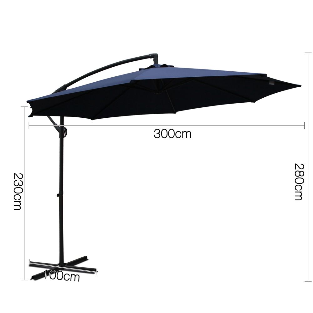 Instahut 3m Outdoor Umbrella Cantilever Beach Garden Patio Navy-Outdoor Umbrellas-PEROZ Accessories