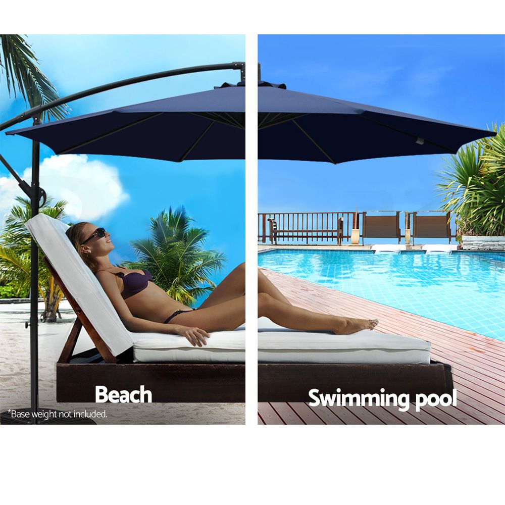 Instahut 3m Outdoor Umbrella Cantilever Beach Garden Patio Navy-Outdoor Umbrellas-PEROZ Accessories