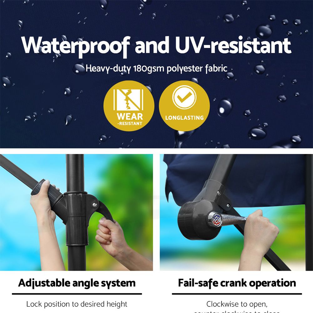 Instahut 3m Outdoor Umbrella Cantilever Beach Garden Patio Navy-Outdoor Umbrellas-PEROZ Accessories