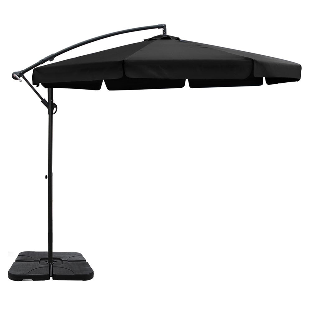 Instahut 3m Outdoor Umbrella w/Base Cantilever Garden Beach Patio Black-Home & Garden > Shading > Umbrellas & Sunshades-PEROZ Accessories