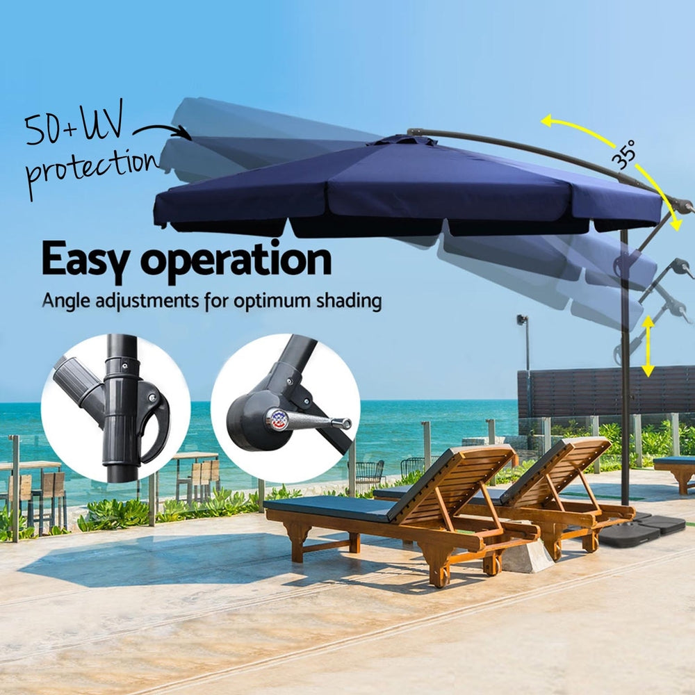 Instahut 3m Outdoor Umbrella w/Base Cantilever Garden Beach Patio Navy-Home & Garden > Shading > Umbrellas & Sunshades-PEROZ Accessories