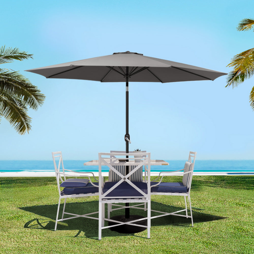 Instahut 2.7m Outdoor Umbrella w/Base Pole Stand Garden Sun Charcoal-Home & Garden > Shading > Umbrellas & Sunshades-PEROZ Accessories