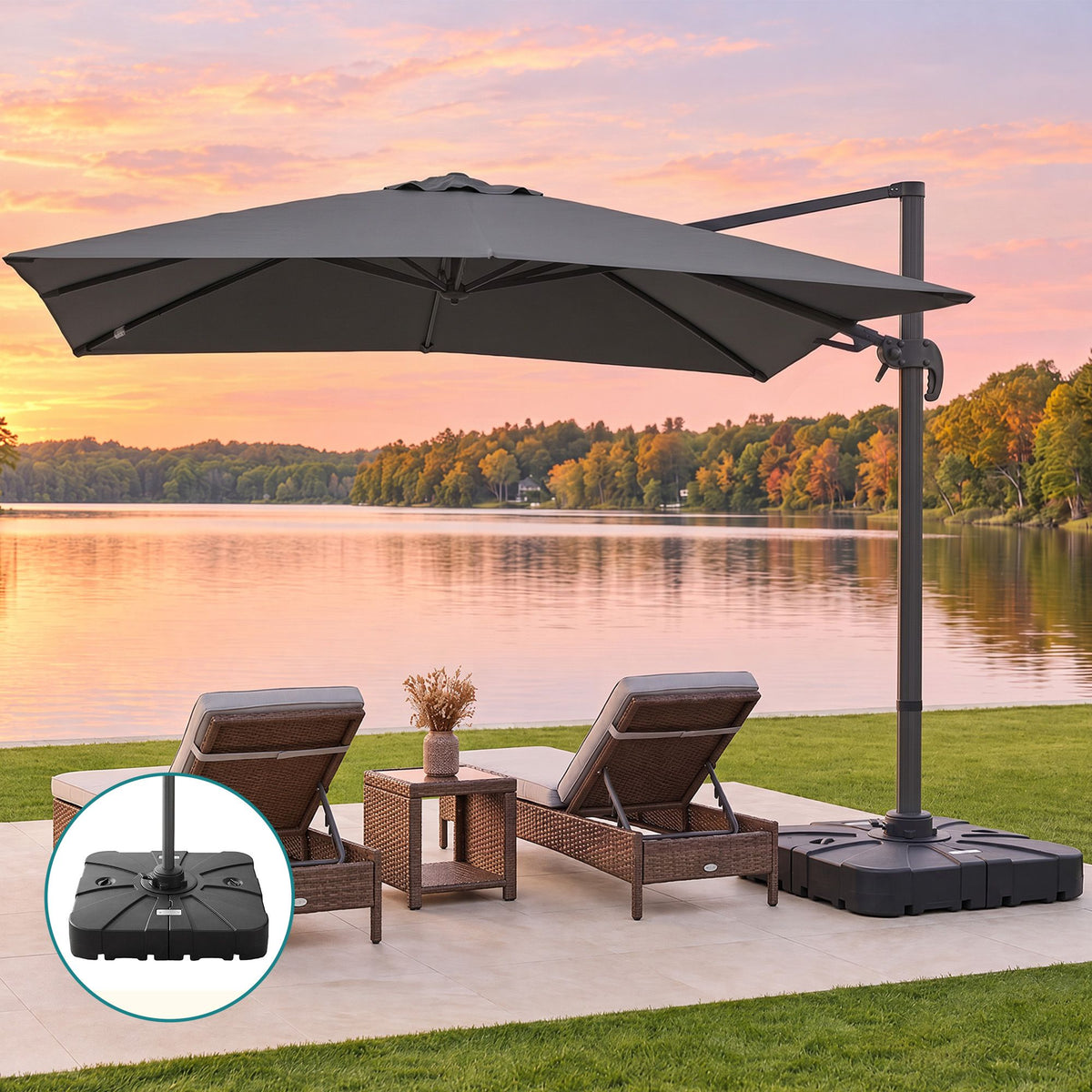 Instahut Outdoor Umbrella w/Base 3m Cantilever Stand Sun Roma 360 Degree Charcoal-Home & Garden > Shading > Umbrellas & Sunshades-PEROZ Accessories