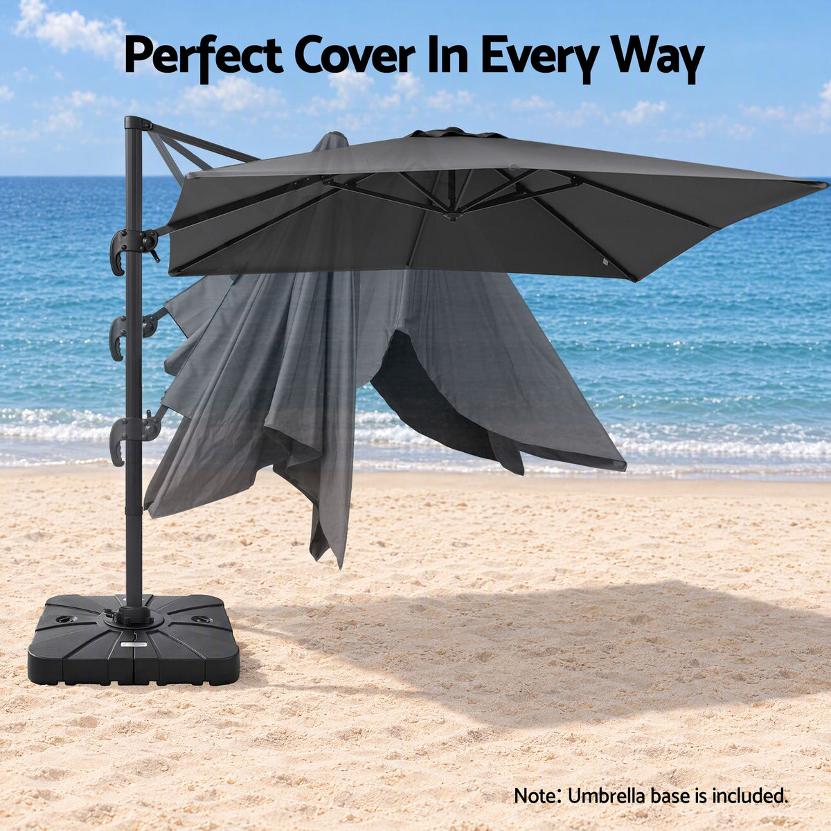 Instahut Outdoor Umbrella w/Base 3m Cantilever Stand Sun Roma 360 Degree Charcoal-Home & Garden > Shading > Umbrellas & Sunshades-PEROZ Accessories