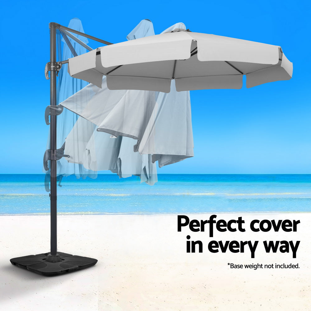 Instahut 3m Outdoor Umbrella Cantilever 360 Degree Tilt Beach Roma Grey-Home & Garden > Shading > Umbrellas & Sunshades-PEROZ Accessories