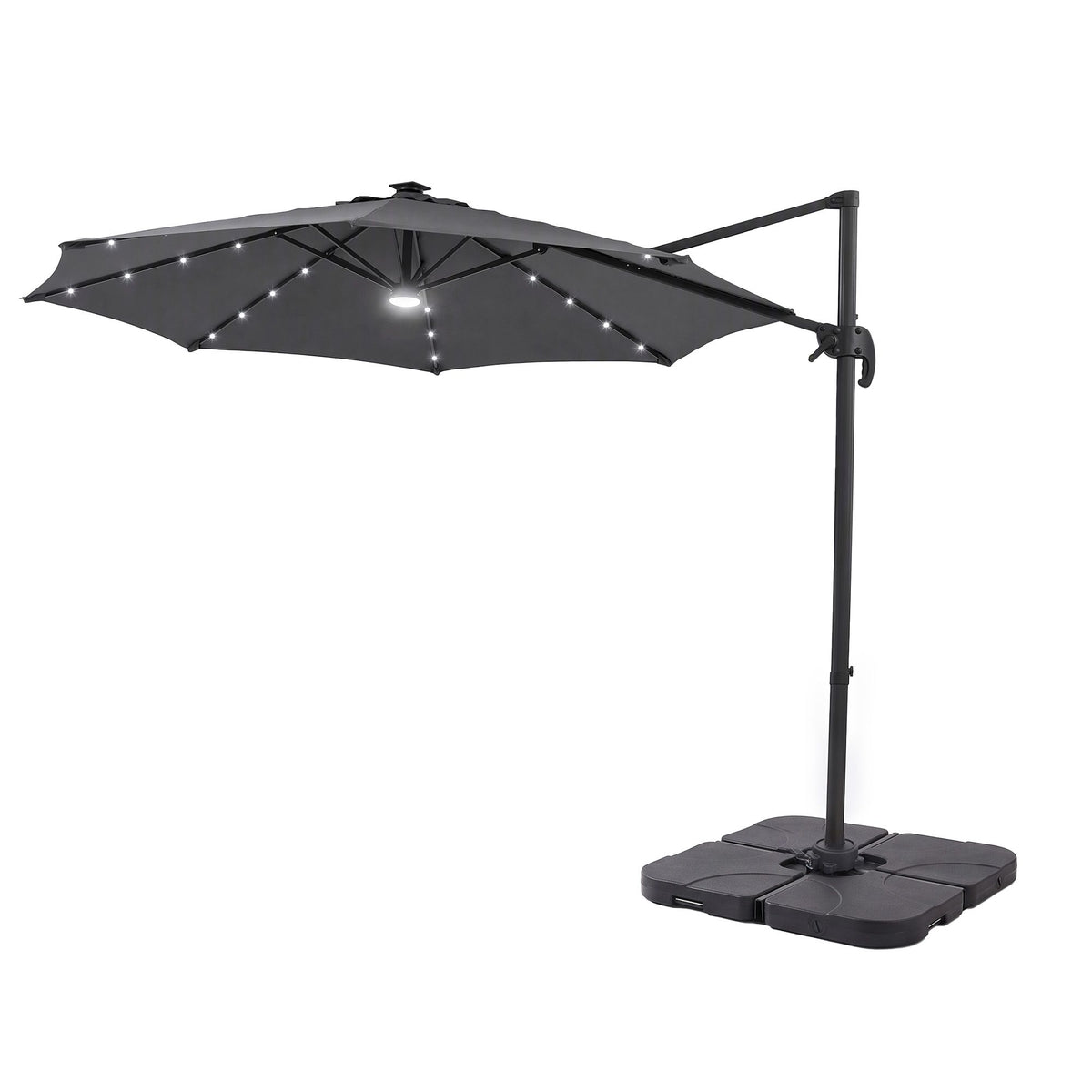 Instahut Outdoor Umbrella w/Base 3m Solar LED Offset Cantilever Patio Parasol Charcoal-Home & Garden > Shading > Umbrellas & Sunshades-PEROZ Accessories