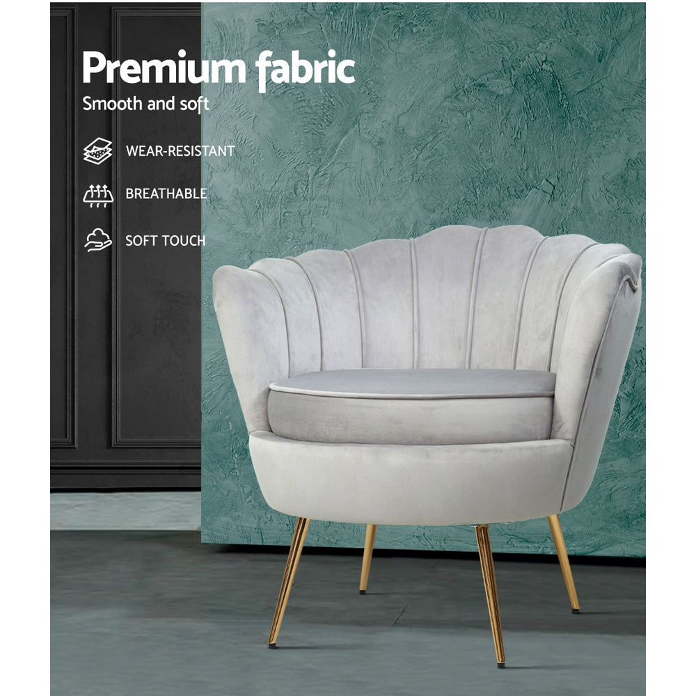 Artiss Armchair Velvet Grey Callista-Armchairs-PEROZ Accessories