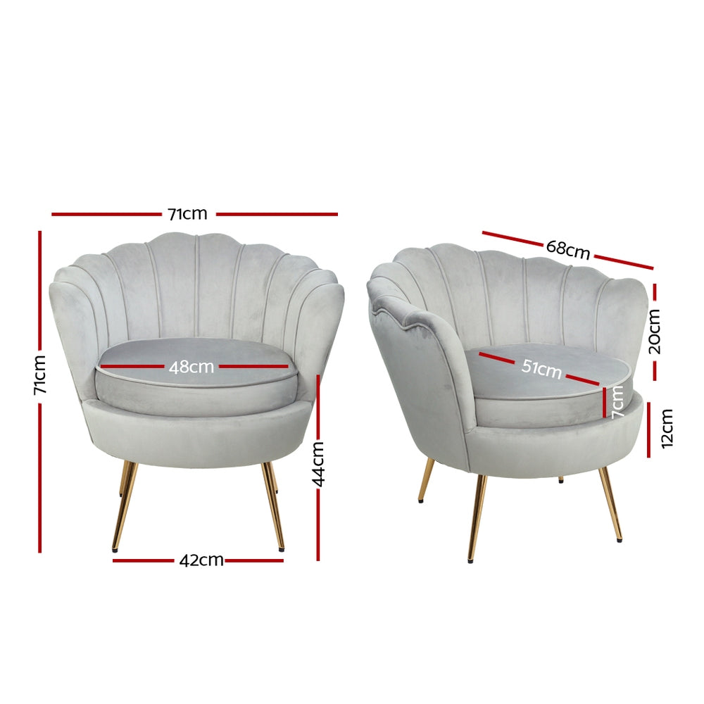 Artiss Armchair Velvet Grey Callista-Armchairs-PEROZ Accessories