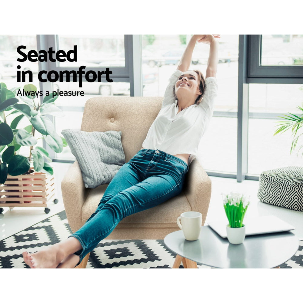 Artiss Armchair Linen Fabric Anne Beige-Armchairs-PEROZ Accessories