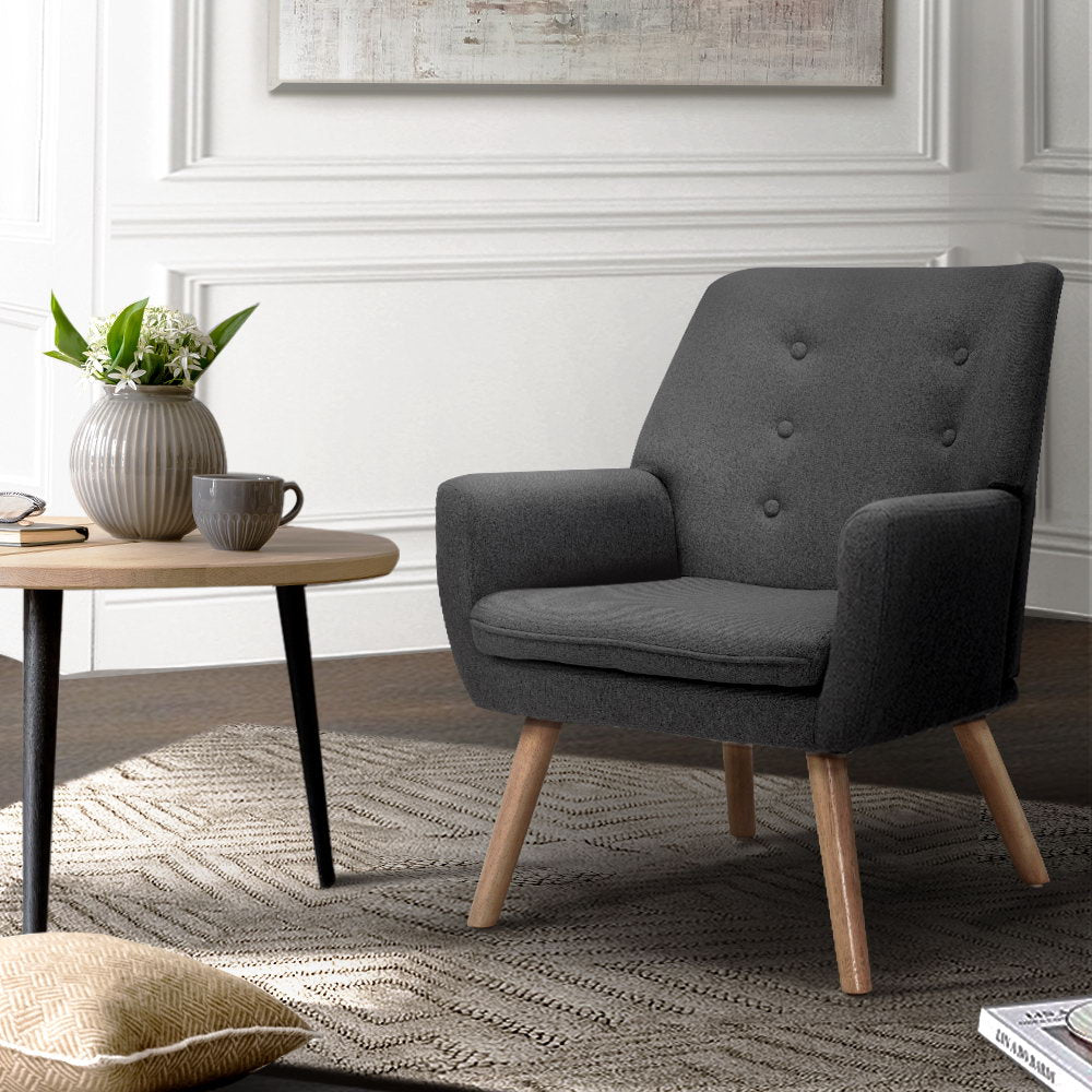 Artiss Armchair Linen Fabric Anne Charcoal-Armchairs-PEROZ Accessories