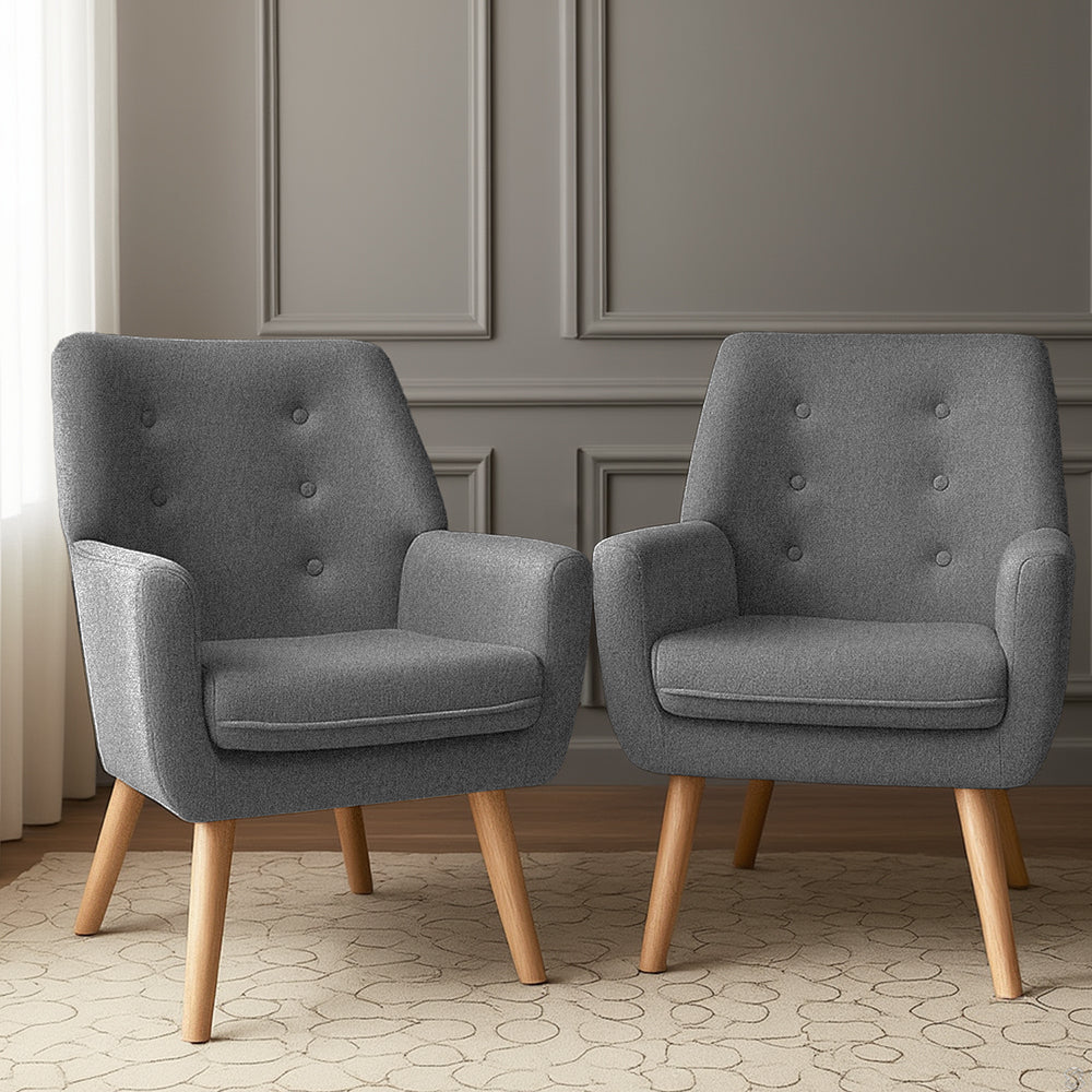 Artiss 2X Armchair Lounge Chair Accent Tub Chair Grey ANNE-Furniture > Bar Stools & Chairs > Arm Chairs & Recliners-PEROZ Accessories