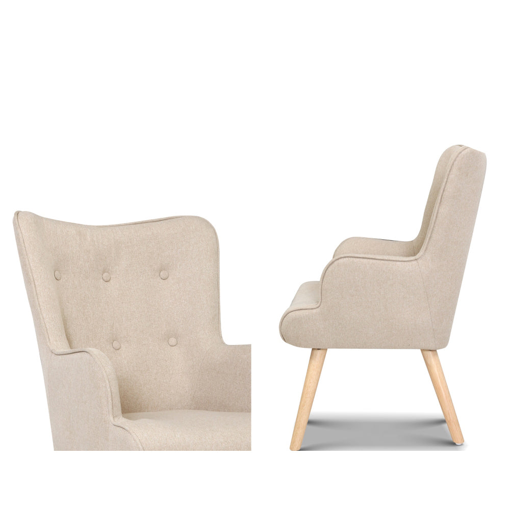 Artiss Armchair Set with Ottoman Beige Lansar-Armchairs-PEROZ Accessories
