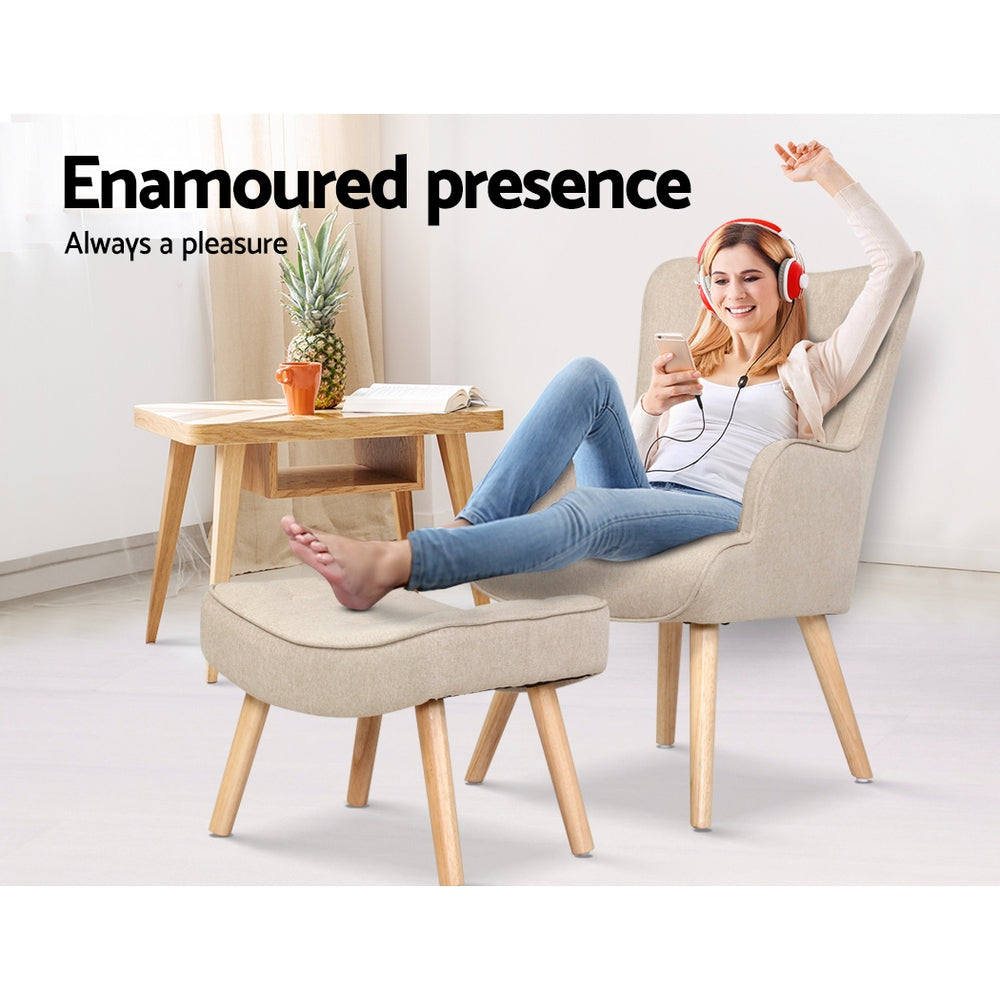 Artiss Armchair Set with Ottoman Beige Lansar-Armchairs-PEROZ Accessories