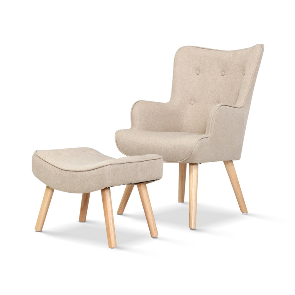 Artiss Armchair Set with Ottoman Beige Lansar-Armchairs-PEROZ Accessories