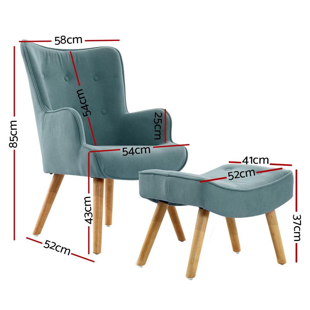 Artiss Armchair Set with Ottoman Blue Lansar-Armchairs-PEROZ Accessories