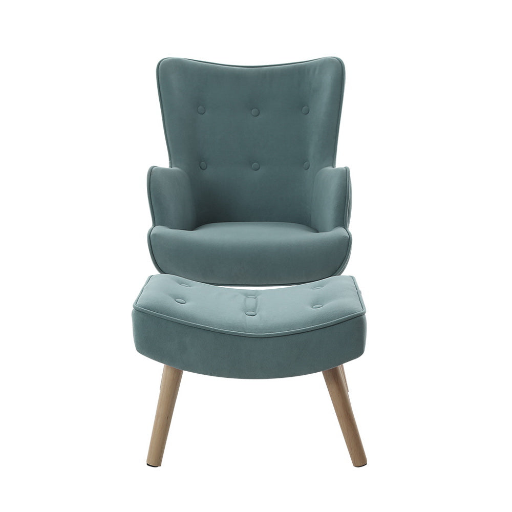 Artiss Armchair Set with Ottoman Blue Lansar-Armchairs-PEROZ Accessories