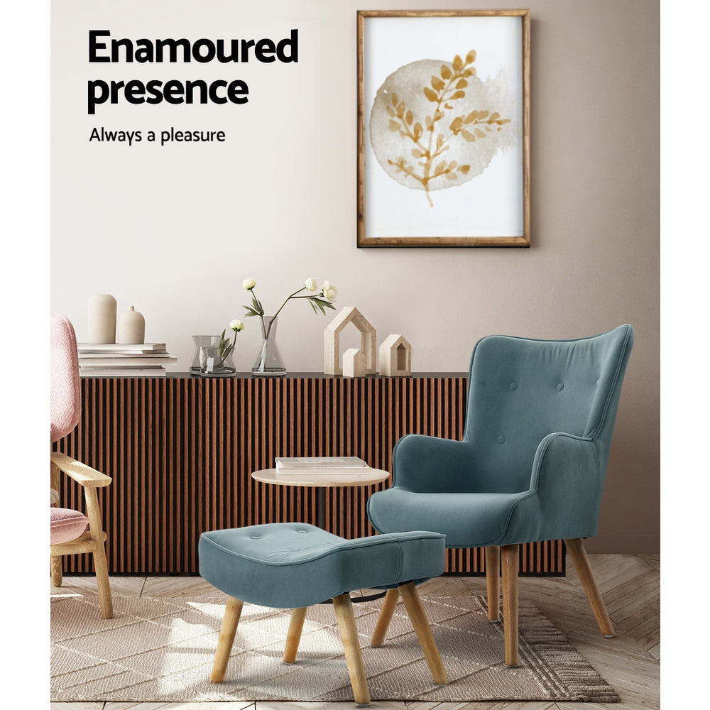 Artiss Armchair Set with Ottoman Blue Lansar-Armchairs-PEROZ Accessories