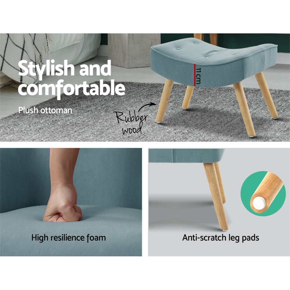 Artiss Armchair Set with Ottoman Blue Lansar-Armchairs-PEROZ Accessories