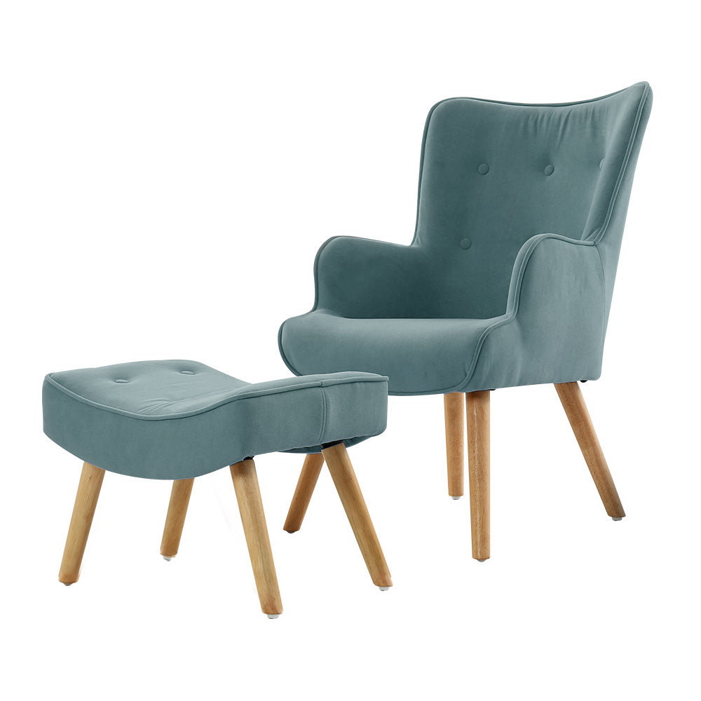 Artiss Armchair Set with Ottoman Blue Lansar-Armchairs-PEROZ Accessories