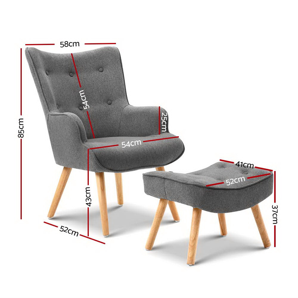 Artiss Armchair Set with Ottoman Grey Lansar-Armchairs-PEROZ Accessories