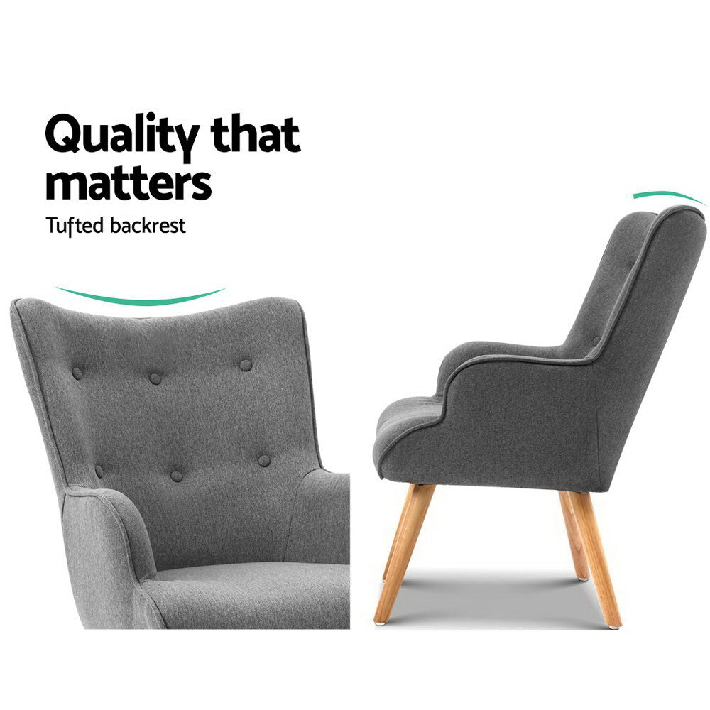 Artiss Armchair Set with Ottoman Grey Lansar-Armchairs-PEROZ Accessories
