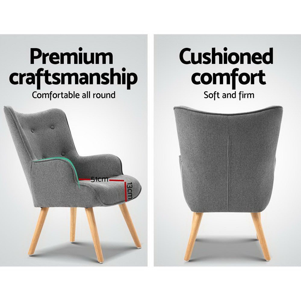Artiss Armchair Set with Ottoman Grey Lansar-Armchairs-PEROZ Accessories