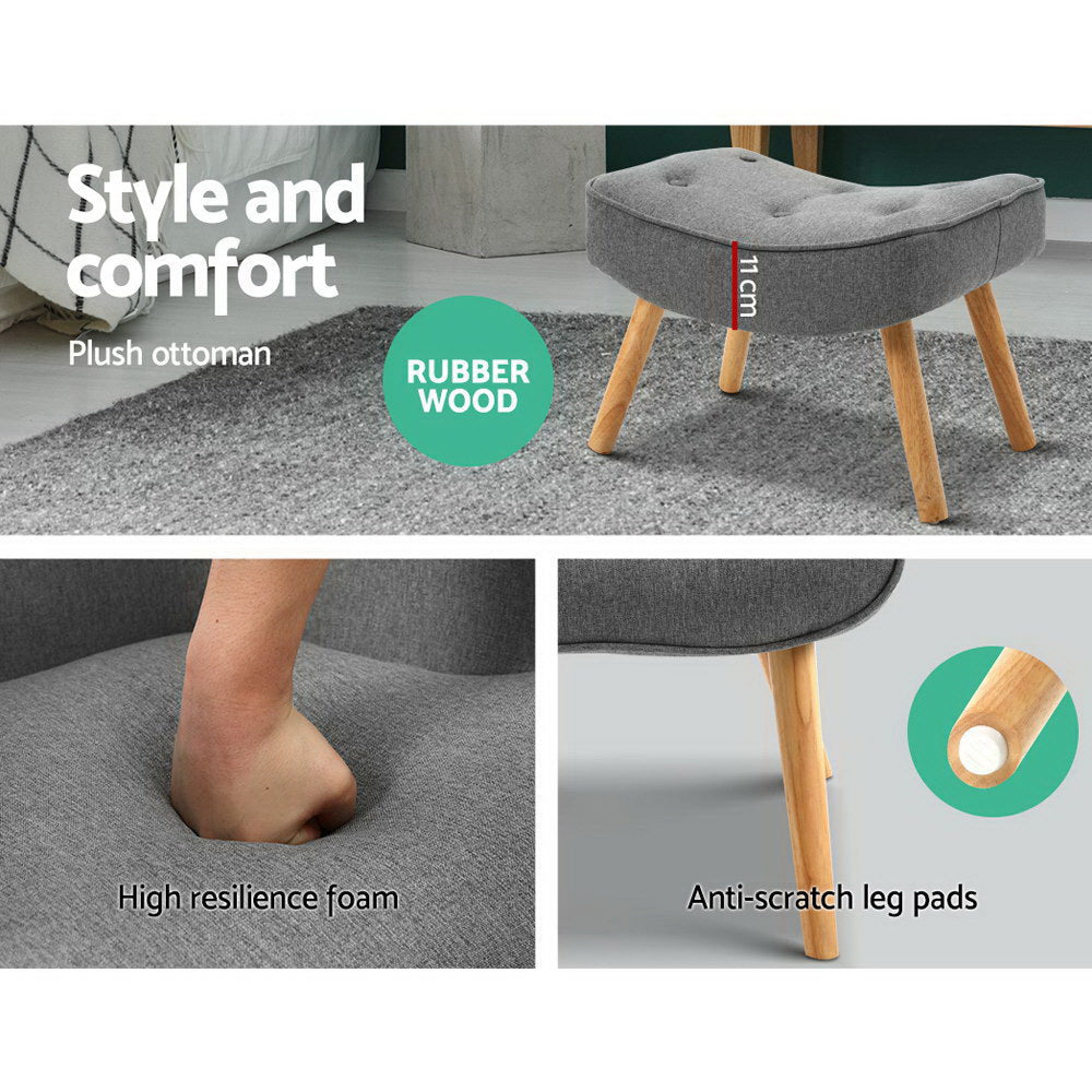 Artiss Armchair Set with Ottoman Grey Lansar-Armchairs-PEROZ Accessories