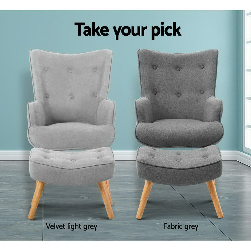 Artiss Armchair Set with Ottoman Grey Lansar-Armchairs-PEROZ Accessories
