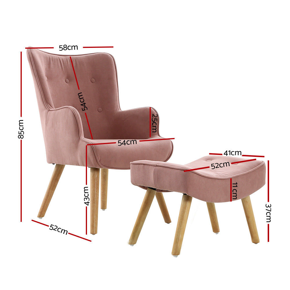 Artiss Armchair Set with Ottoman Pink Lansar-Armchairs-PEROZ Accessories