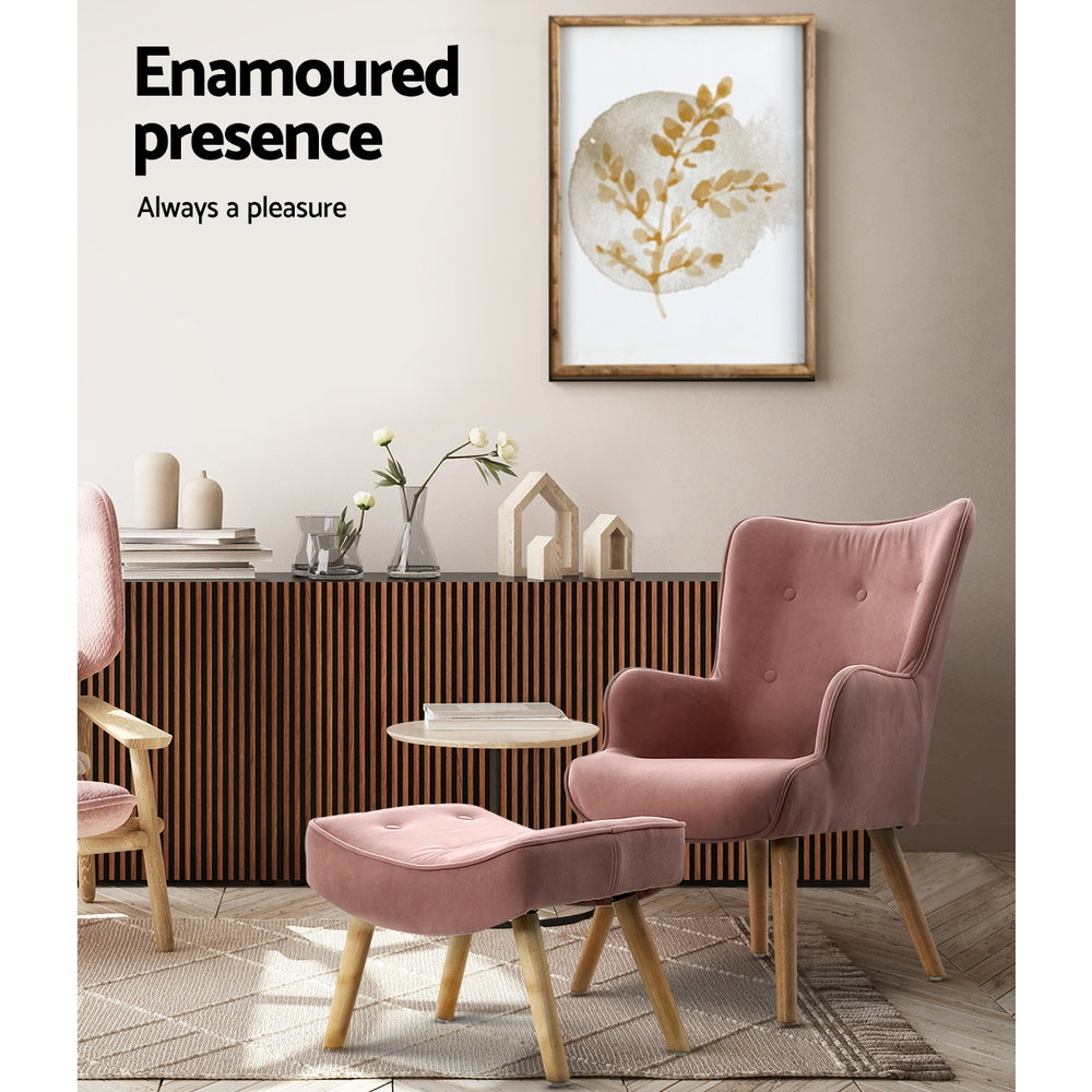 Artiss Armchair Set with Ottoman Pink Lansar-Armchairs-PEROZ Accessories