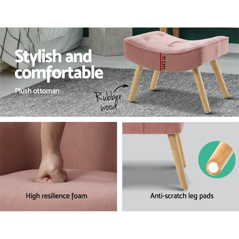 Artiss Armchair Set with Ottoman Pink Lansar-Armchairs-PEROZ Accessories