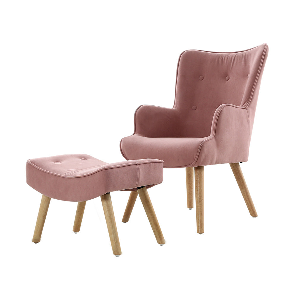 Artiss Armchair Set with Ottoman Pink Lansar-Armchairs-PEROZ Accessories