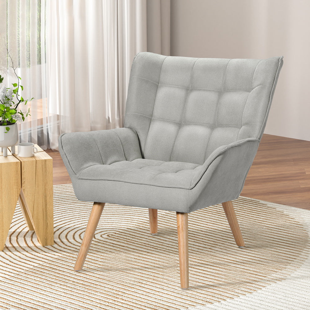Artiss Armchair Lounge Chair Accent Chairs Sofa Linen Fabric Cushion Seat Grey-Furniture > Bar Stools & Chairs-PEROZ Accessories