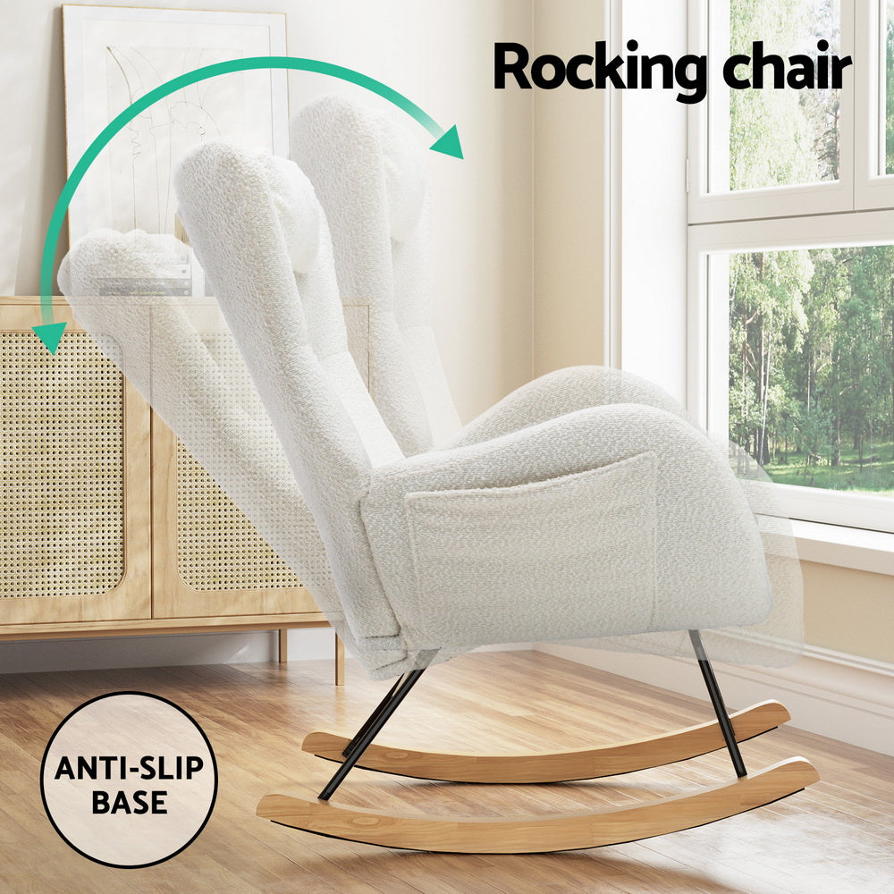Artiss Rocking Chair Armchair Pillow Boucle White-Armchairs-PEROZ Accessories
