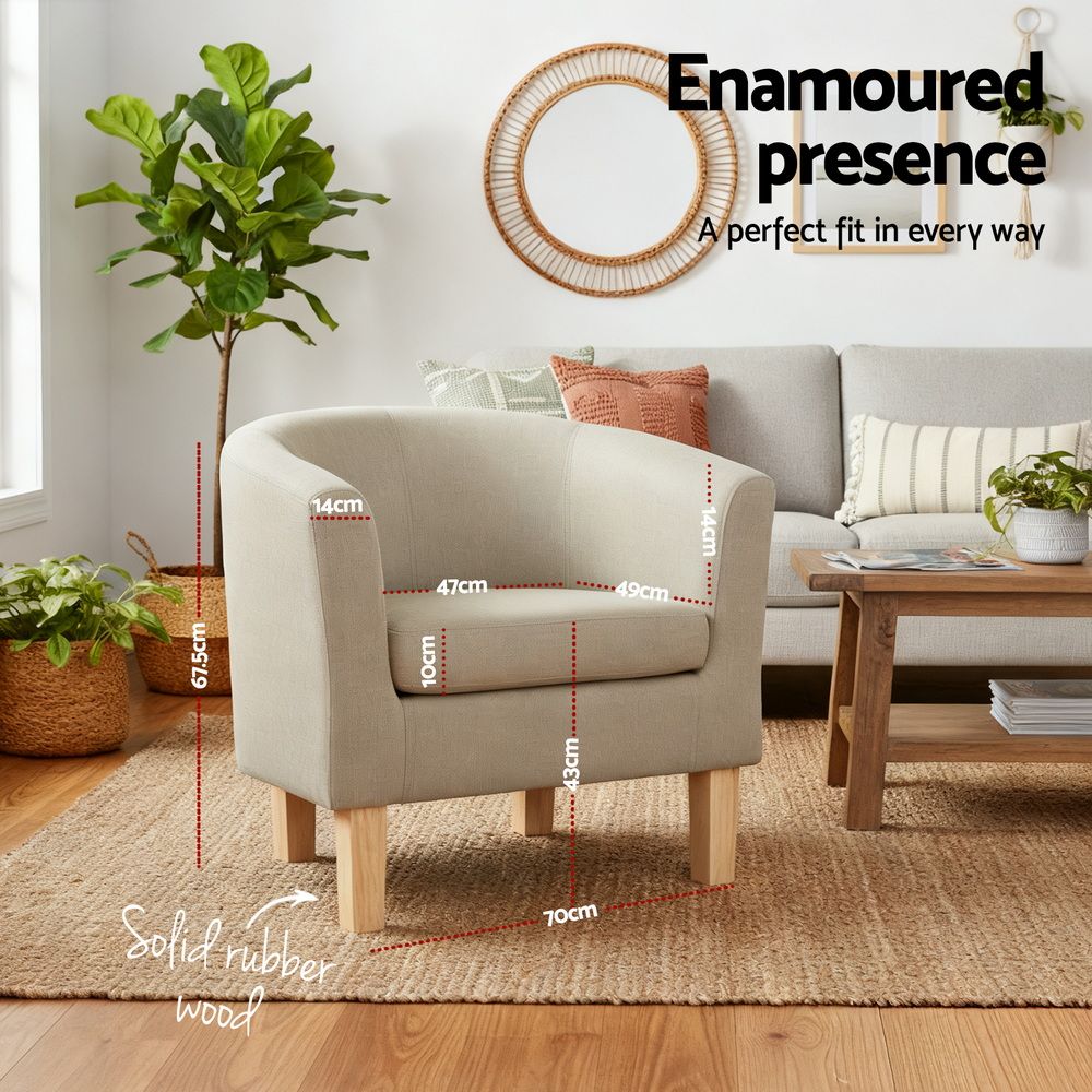 Artiss Armchair Tub Chair Beige Abby-Armchairs-PEROZ Accessories
