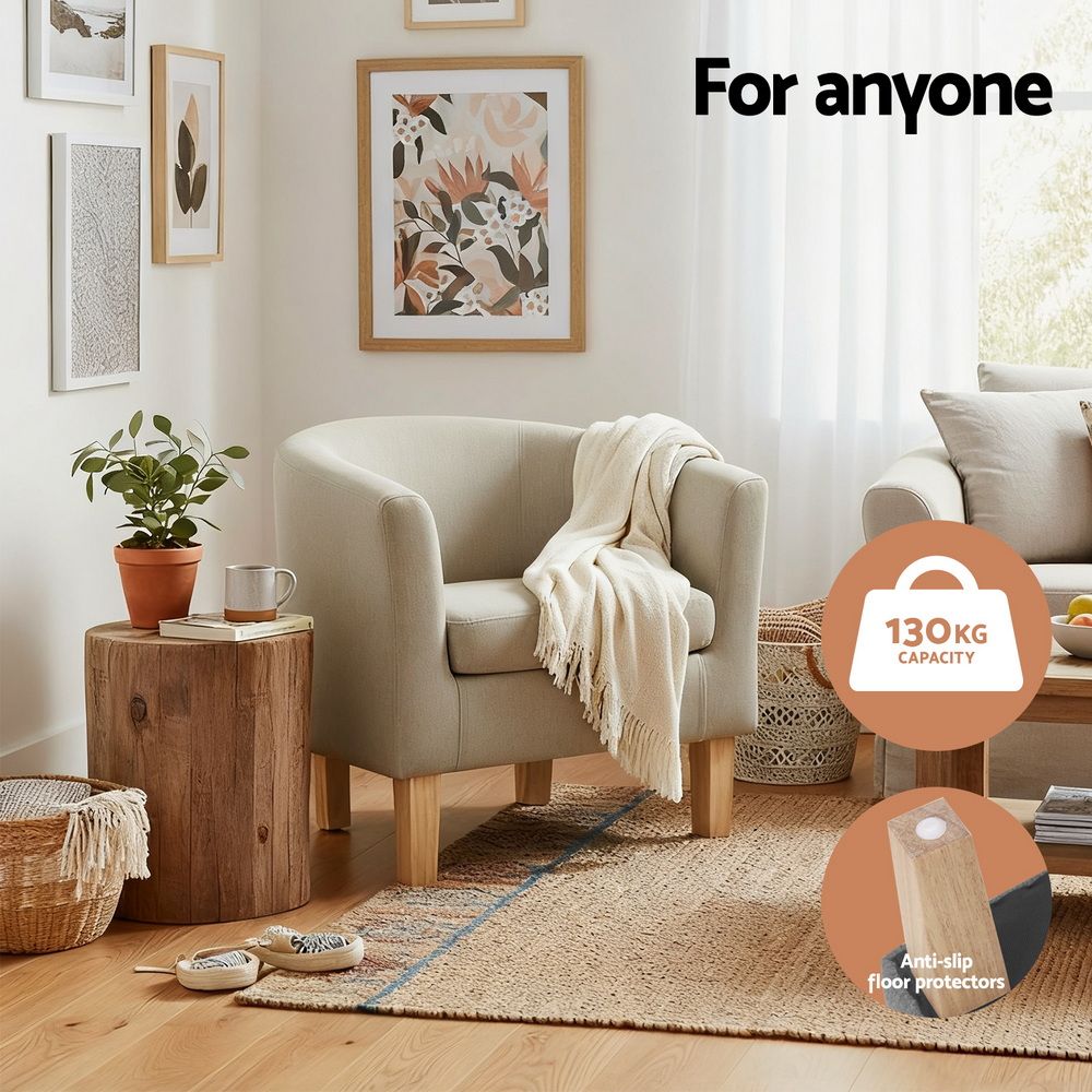 Artiss Armchair Tub Chair Beige Abby-Armchairs-PEROZ Accessories