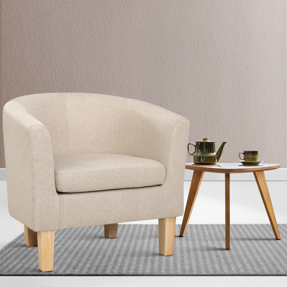 Artiss Armchair Tub Chair Beige Abby-Armchairs-PEROZ Accessories