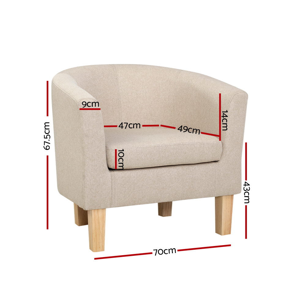 Artiss Armchair Tub Chair Beige Abby-Armchairs-PEROZ Accessories