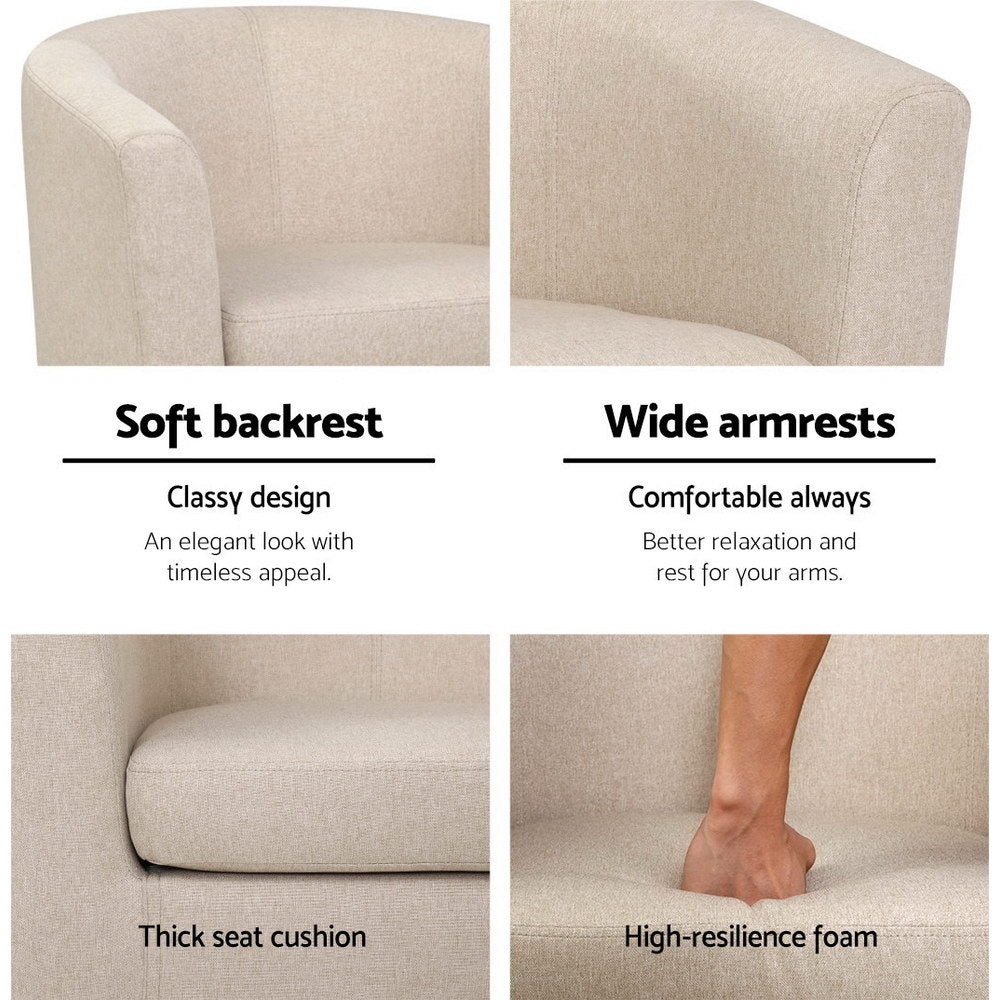 Artiss Armchair Tub Chair Beige Abby-Armchairs-PEROZ Accessories