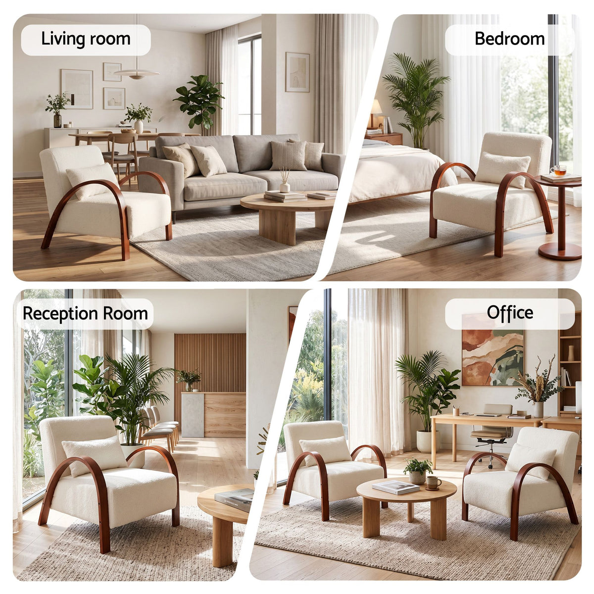 Artiss Teddy Fabric Armchair Curved Bentwood Arms with Cushion Beige-Furniture > Bar Stools & Chairs > Arm Chairs & Recliners-PEROZ Accessories