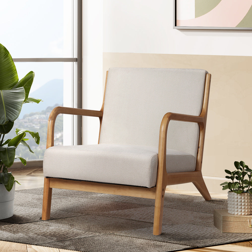 Artiss Armchair Fabric Beige Olive-Armchairs-PEROZ Accessories