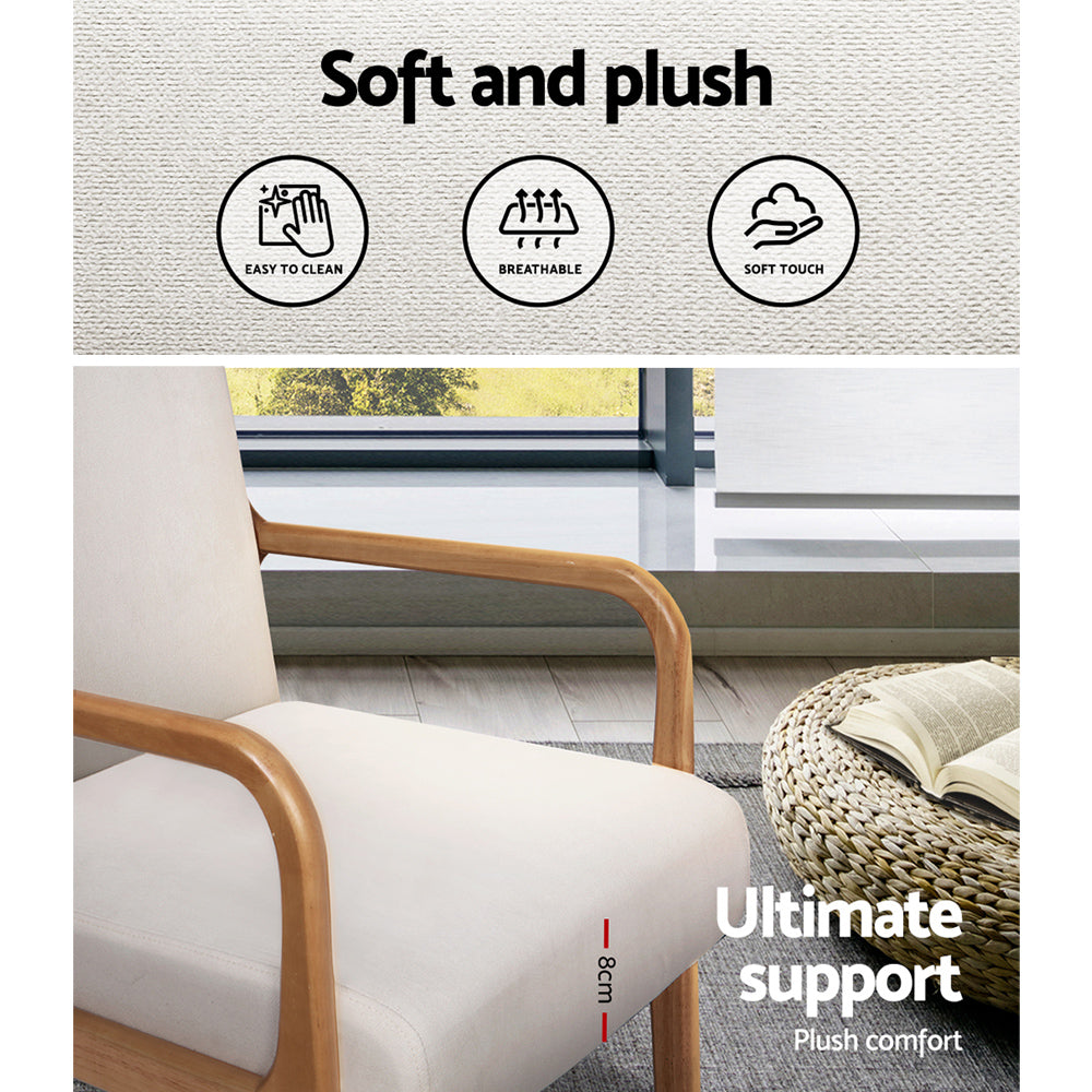 Artiss 2X Armchair Faux Fabric Beige-Furniture > Bar Stools & Chairs > Arm Chairs & Recliners-PEROZ Accessories