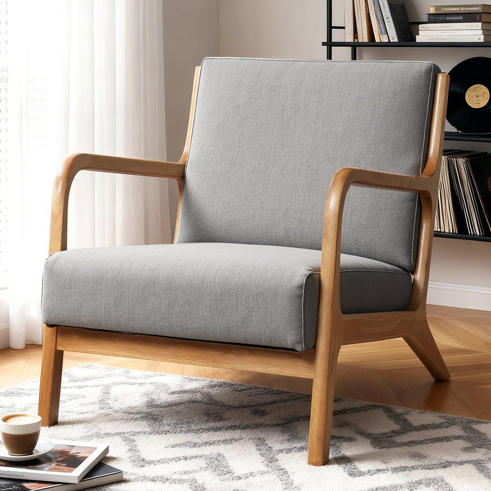 Artiss Armchair Fabric Light Grey-Furniture > Bar Stools & Chairs > Arm Chairs & Recliners-PEROZ Accessories