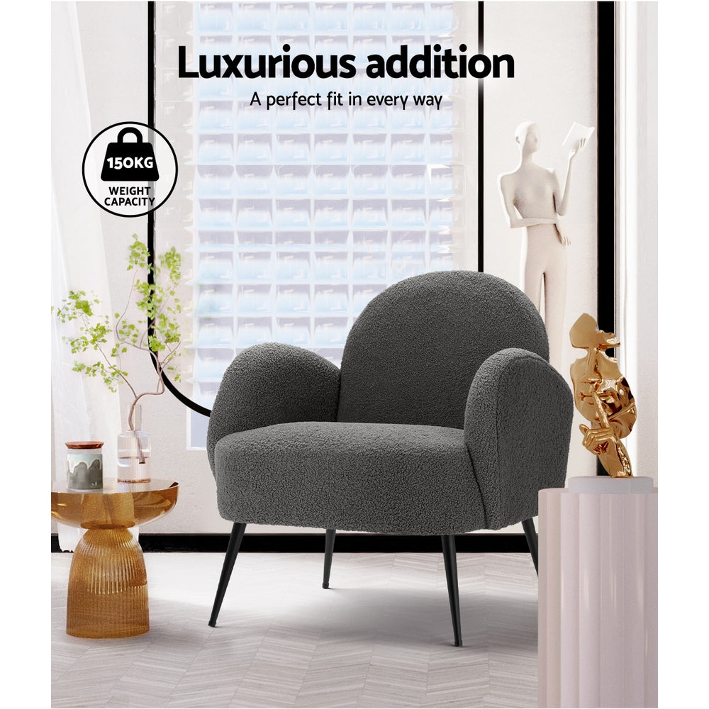 Artiss Armchair Boucle Charcoal Hanes-Armchairs-PEROZ Accessories