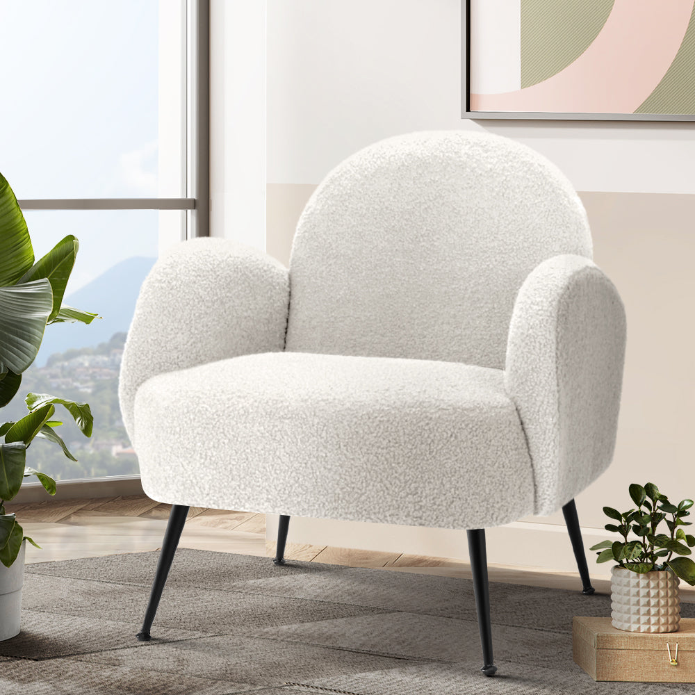 Artiss Armchair Boucle White Hanes-Armchairs-PEROZ Accessories