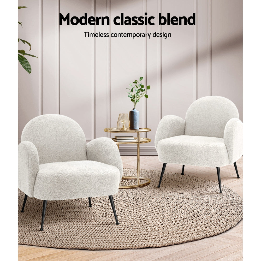 Artiss Armchair Boucle White Hanes-Armchairs-PEROZ Accessories