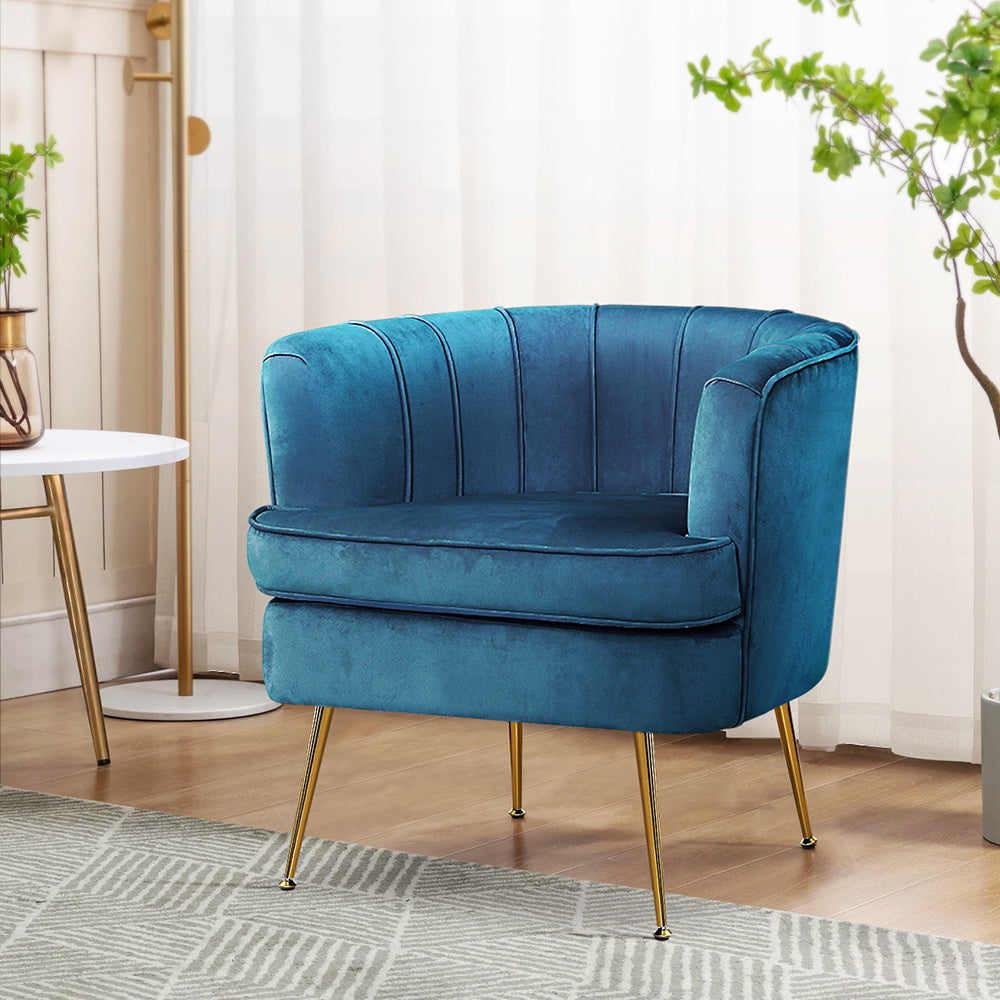 Artiss Armchair Velvet Blue Norvia-Armchairs-PEROZ Accessories