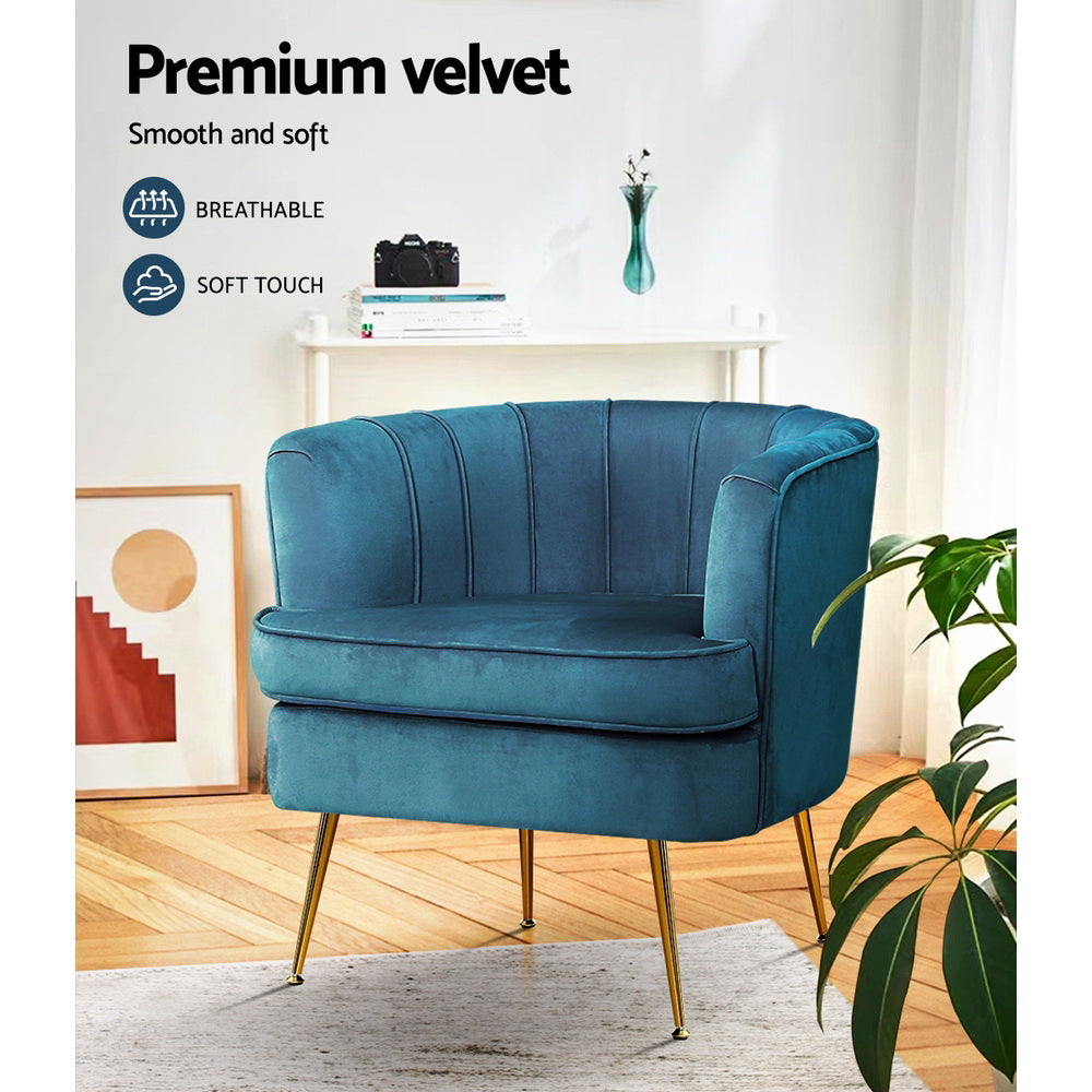 Artiss Armchair Velvet Blue Norvia-Armchairs-PEROZ Accessories