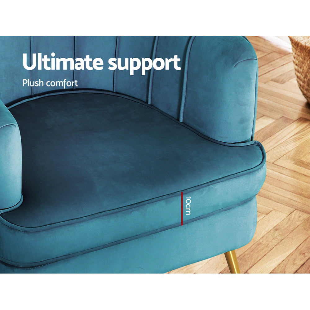 Artiss Armchair Velvet Blue Norvia-Armchairs-PEROZ Accessories